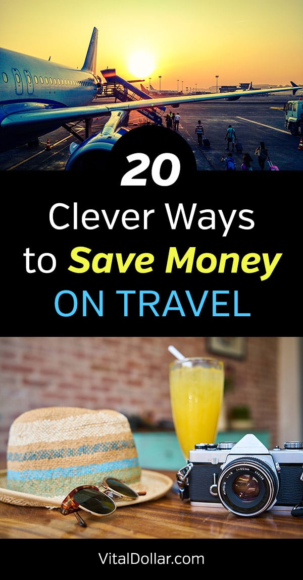 20 Clever Ways to Save Money on Travel. Practical tips to help you pay less for airfare and flights, road trips, rental cars, hotels, and more. A collection of websites, apps and resources in addition to the tips for travel hacking. Whether you are taking a family vacation to Disney World or business travel to Europe, these frugal tips are great for saving money. Don't break the budget. Being thrifty is easy with these tips! #vitaldollar #savemoney #savingmoney #travel