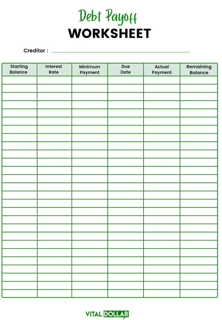 Preview of Debt Payoff Worksheet Printable